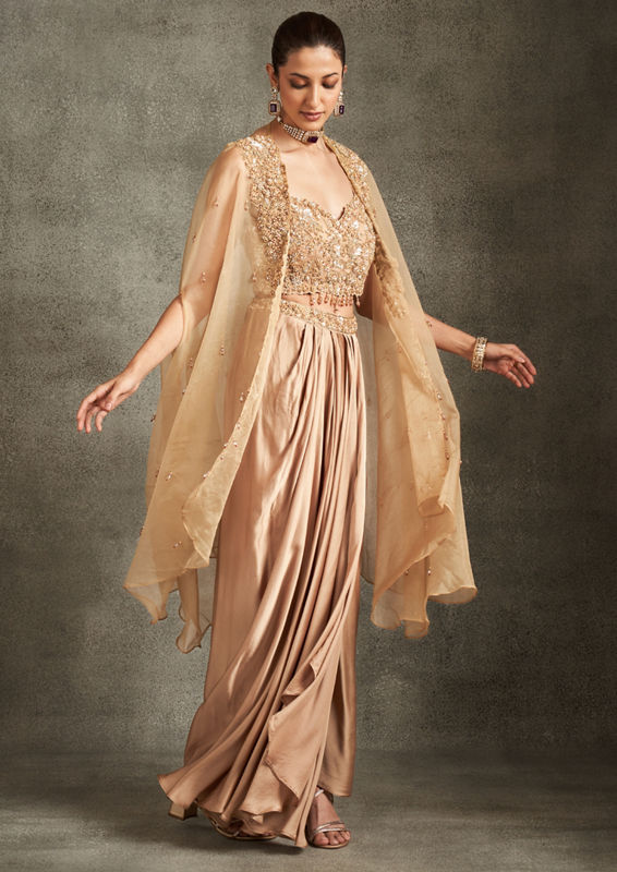Twamev Women Beige Glamorous Indo Western Ensemble