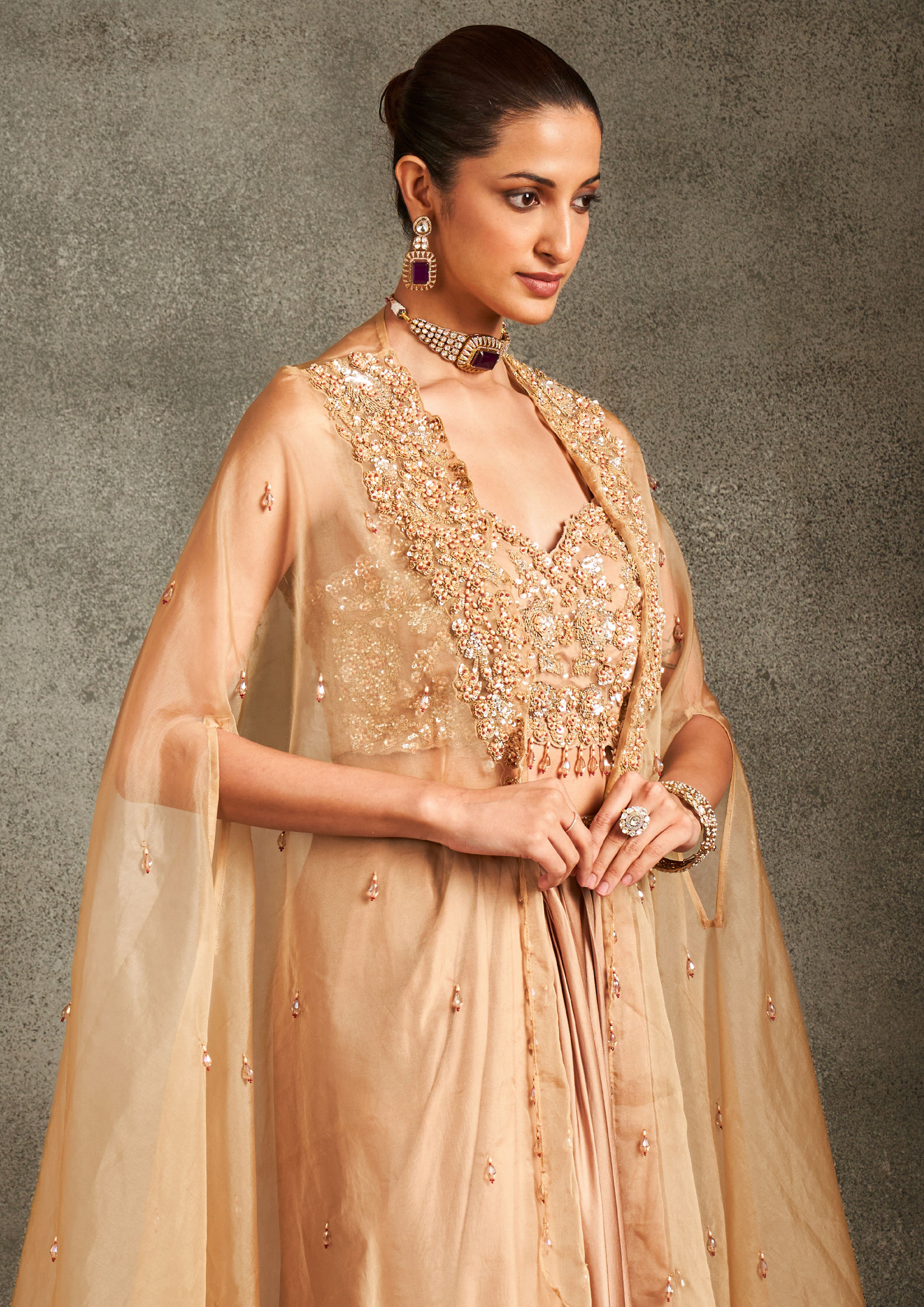 Twamev Women Beige Glamorous Indo Western Ensemble
