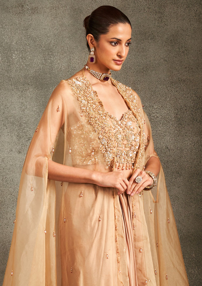Twamev Women Beige Glamorous Indo Western Ensemble