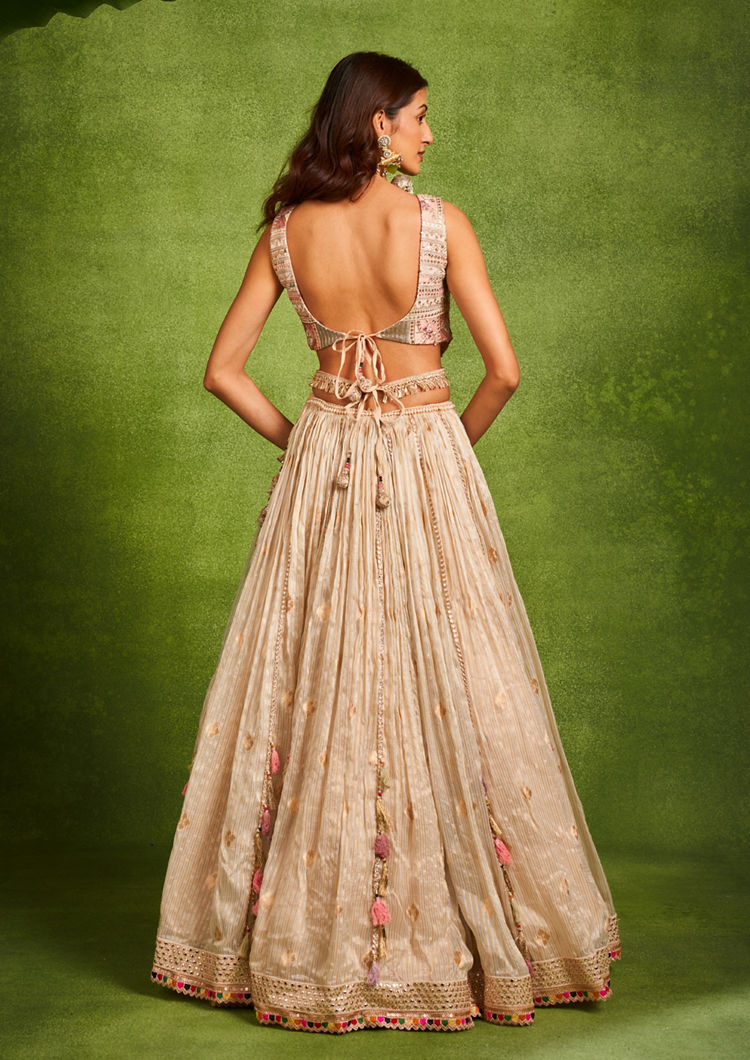 Twamev Women Elegant Cream Chanderi Lehenga