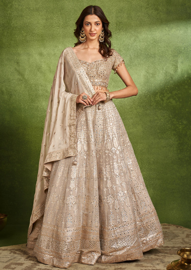Twamev Women Opulent Cream Tissue Lehenga