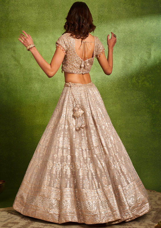 Twamev Women Opulent Cream Tissue Lehenga