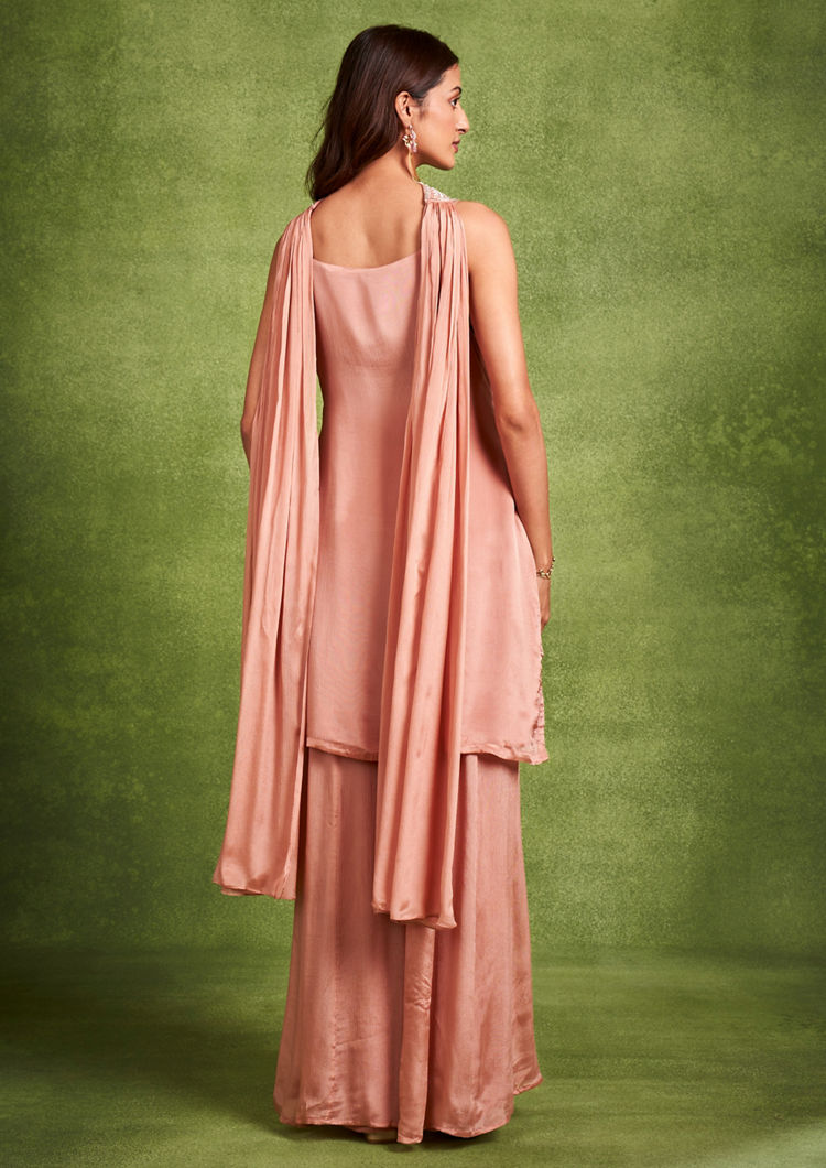 Twamev Women Dusty Pink Chinon Stitched Suit