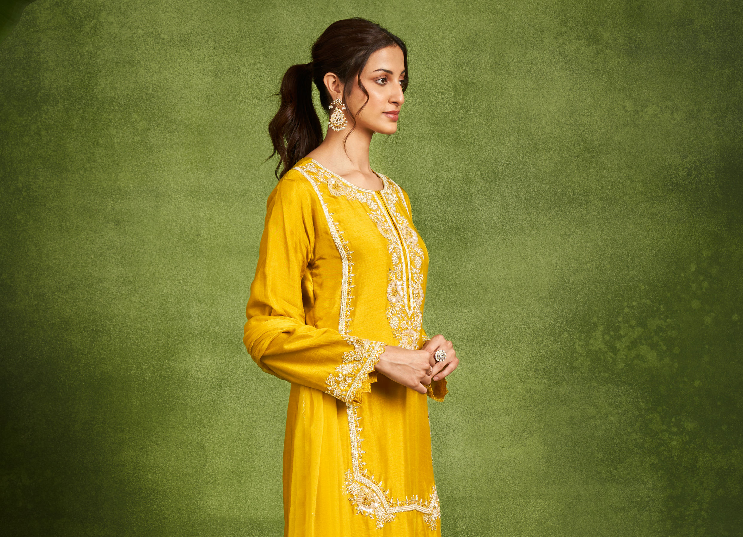 Twamev Women Emerald Elegance Stitched Suit