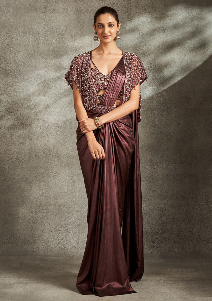 Twamev Women Wine Elegance Saree