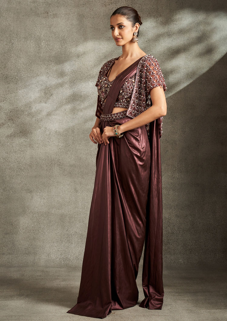 Twamev Women Wine Elegance Saree