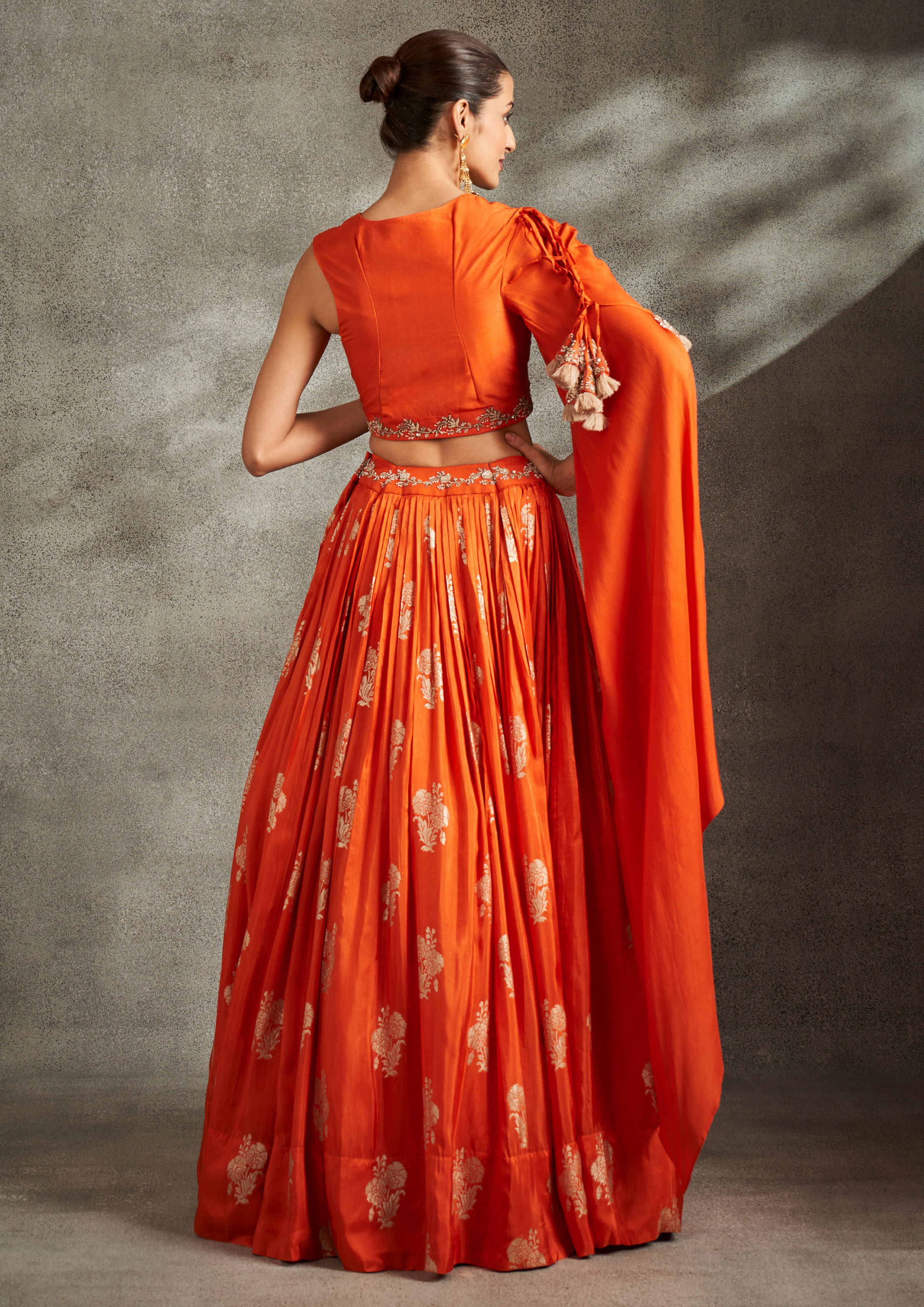 Twamev Women Luminous Orange Embellished Indo Western