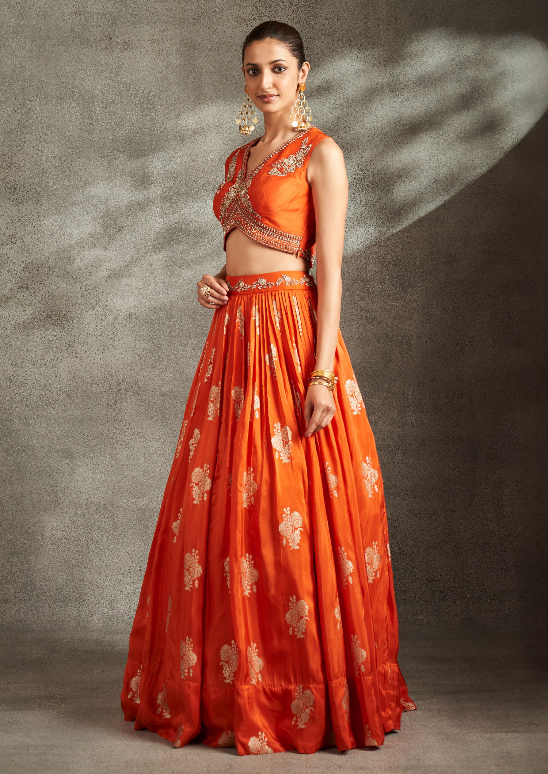 Twamev Women Luminous Orange Embellished Indo Western