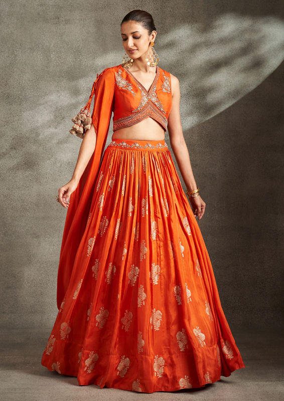 Twamev Women Luminous Orange Embellished Indo Western