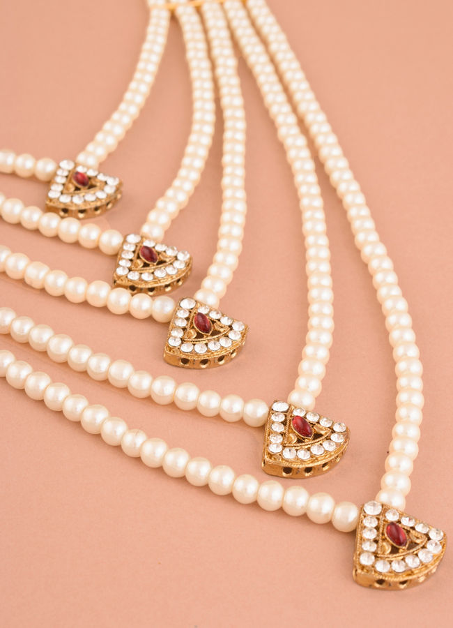 Manyavar Men Red Stone and Pearl Layered Mala