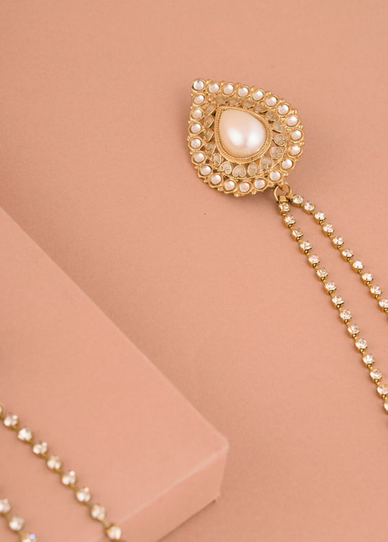Manyavar Men Baby Pink Pearl Embedded Chain Brooch