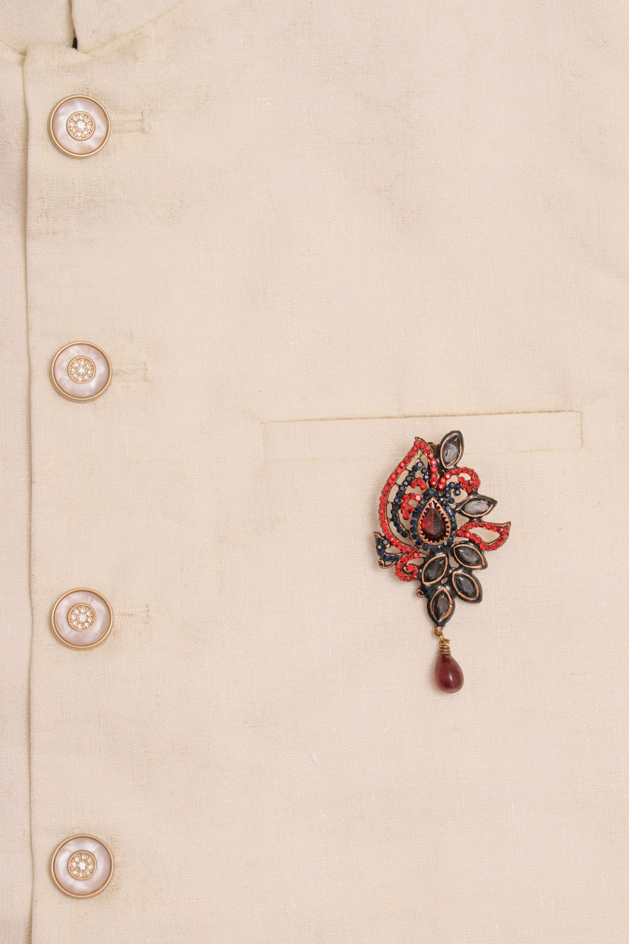 Manyavar Men Ruby Red Stone Embedded Petal Shaped Brooch