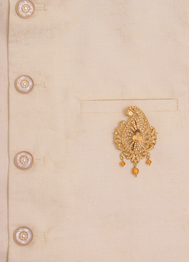 Manyavar Men Amber Yellow Stone Embedded Paisely Brooch