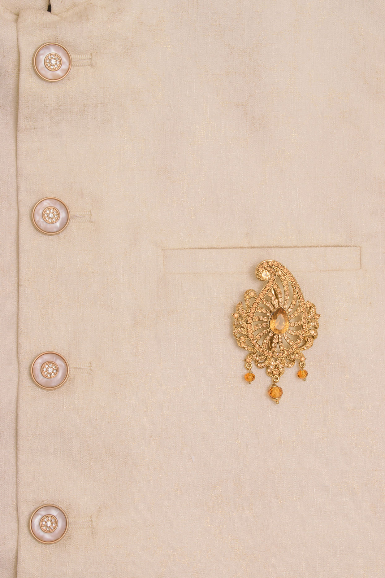 Manyavar Men Amber Yellow Stone Embedded Paisely Brooch