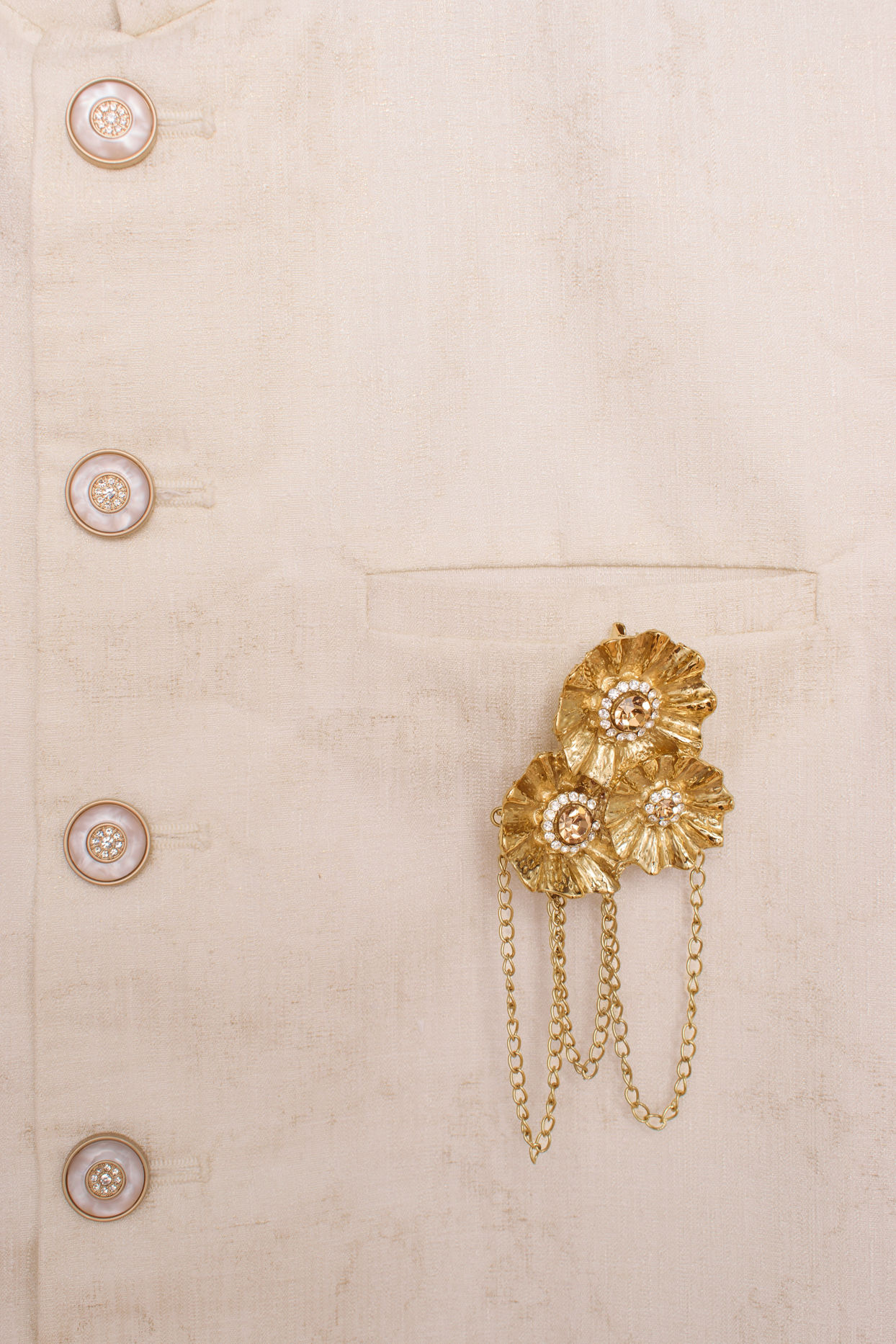 Manyavar Men Golden Stone Studded Floral Trio Chain Brooch