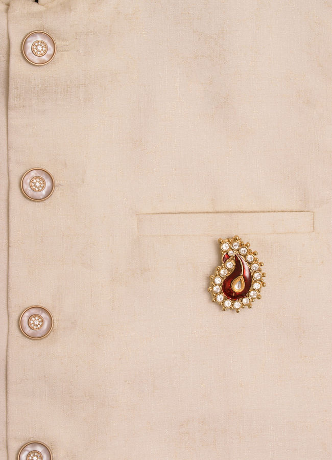 Manyavar Men Ruby Red Stone Embedded Paisley Brooch