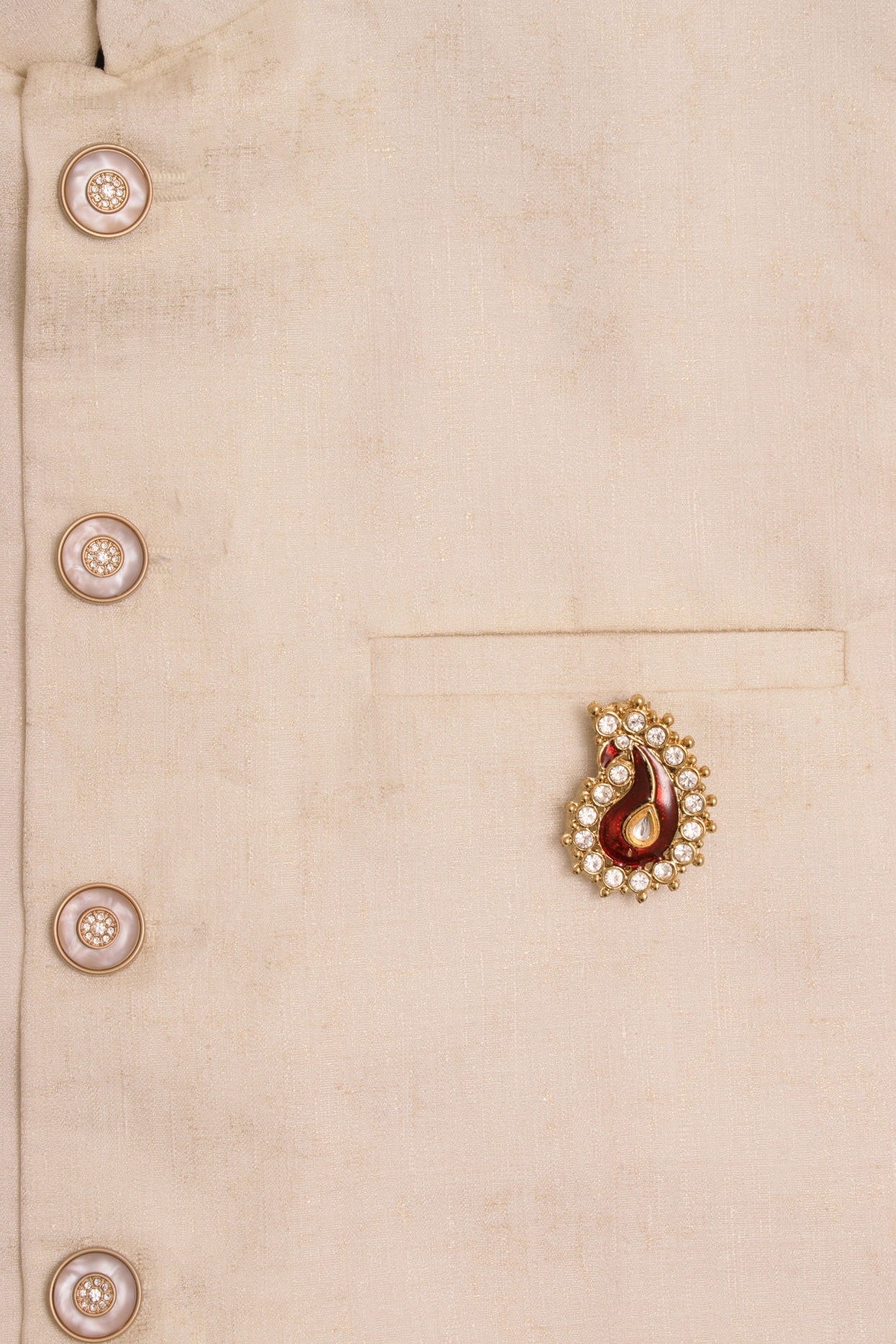 Manyavar Men Ruby Red Stone Embedded Paisley Brooch