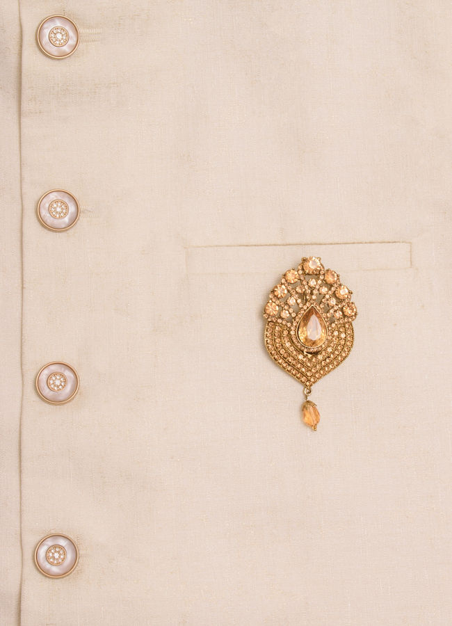 Manyavar Men Amber Yellow Stone Embedded Drop Shaped Brooch
