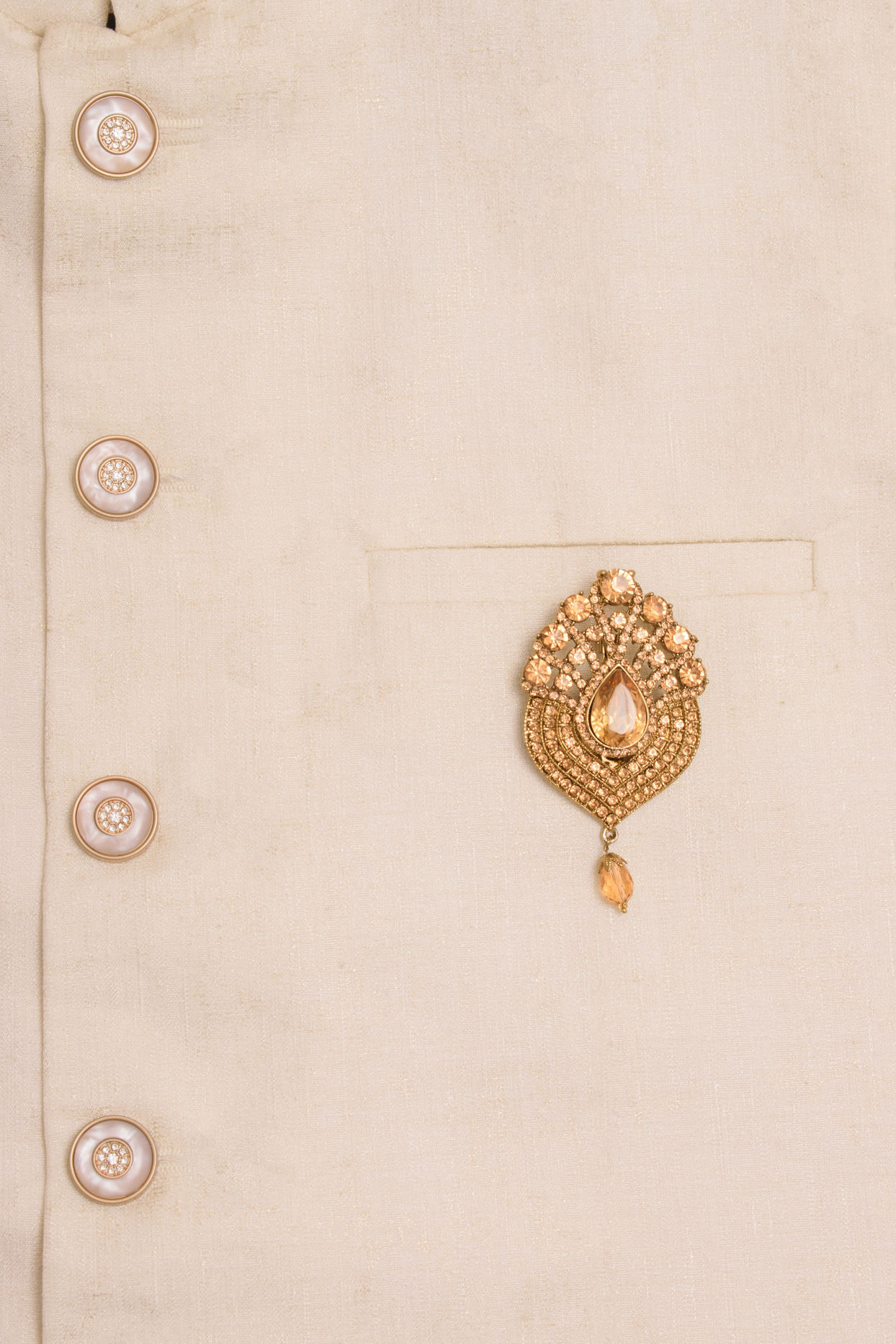 Manyavar Men Amber Yellow Stone Embedded Drop Shaped Brooch