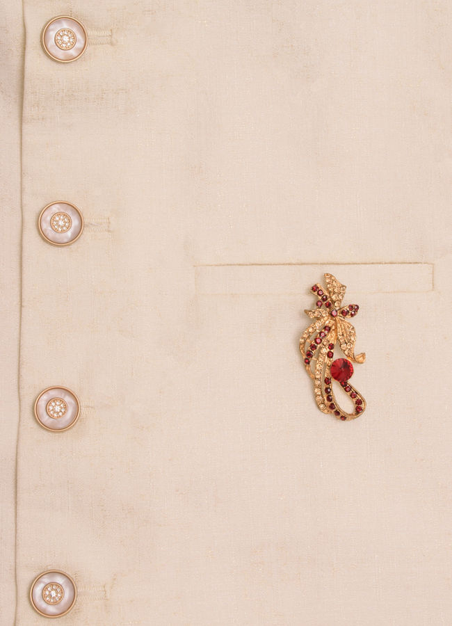 Manyavar Men Ruby Red Stone Embedded Floral Brooch