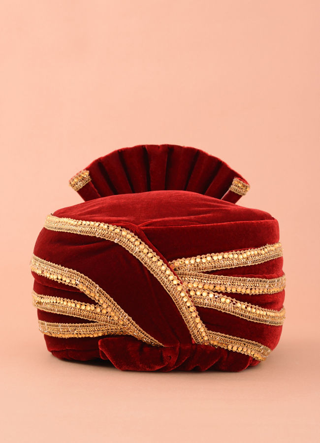 Manyavar Men Deep Red Chakra Brooch Embellished Safa