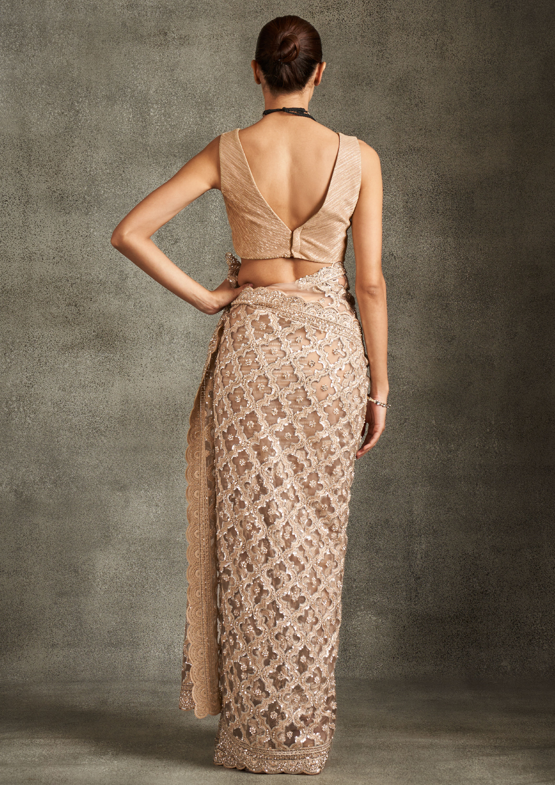 Twamev Women Elegant Beige Net Saree