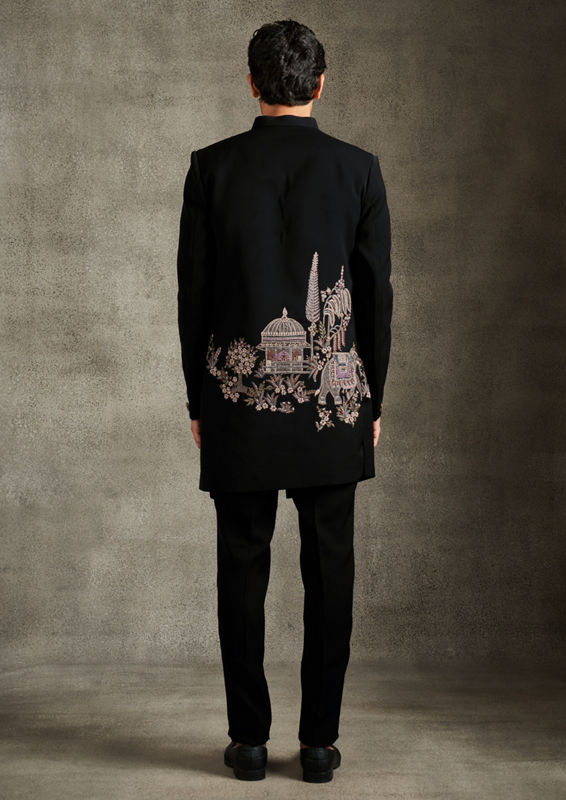 Twamev Men Black Radiance Indo Western Set