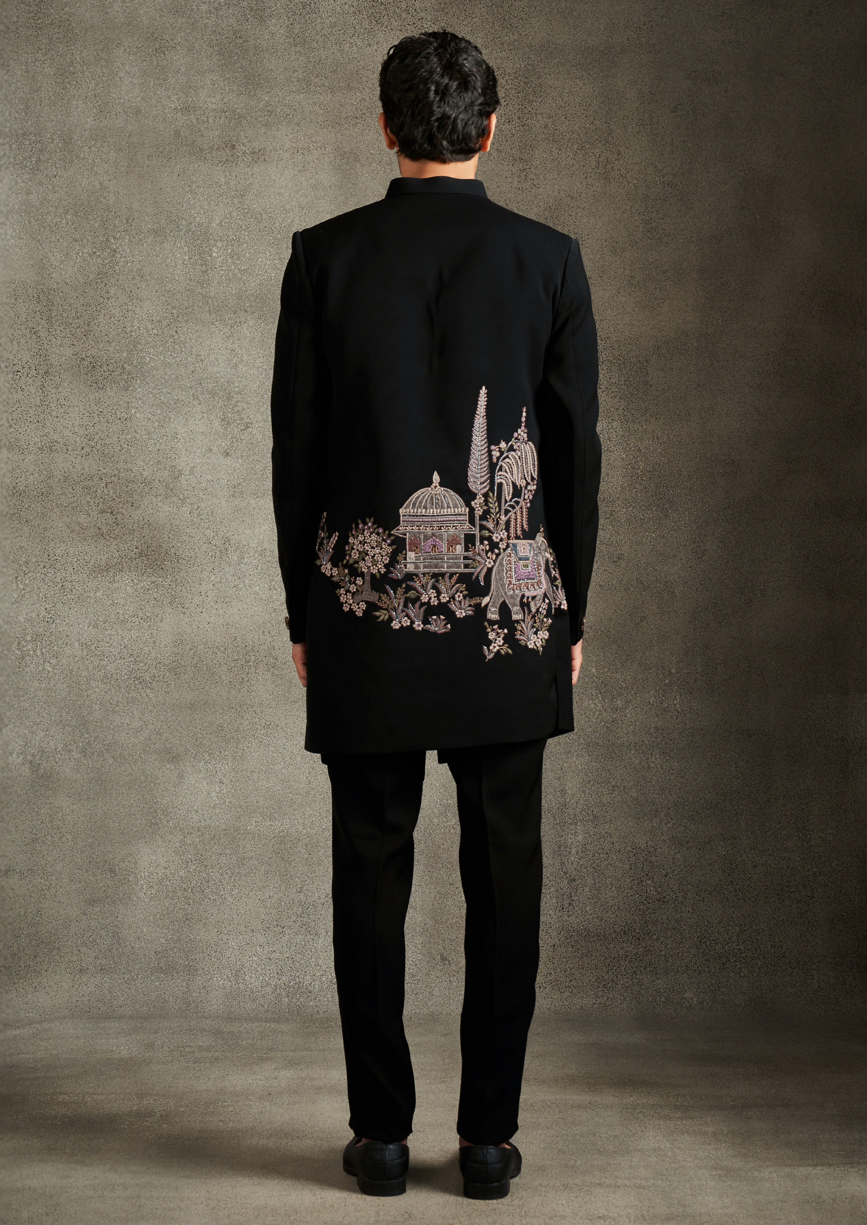 Twamev Men Black Radiance Indo Western Set