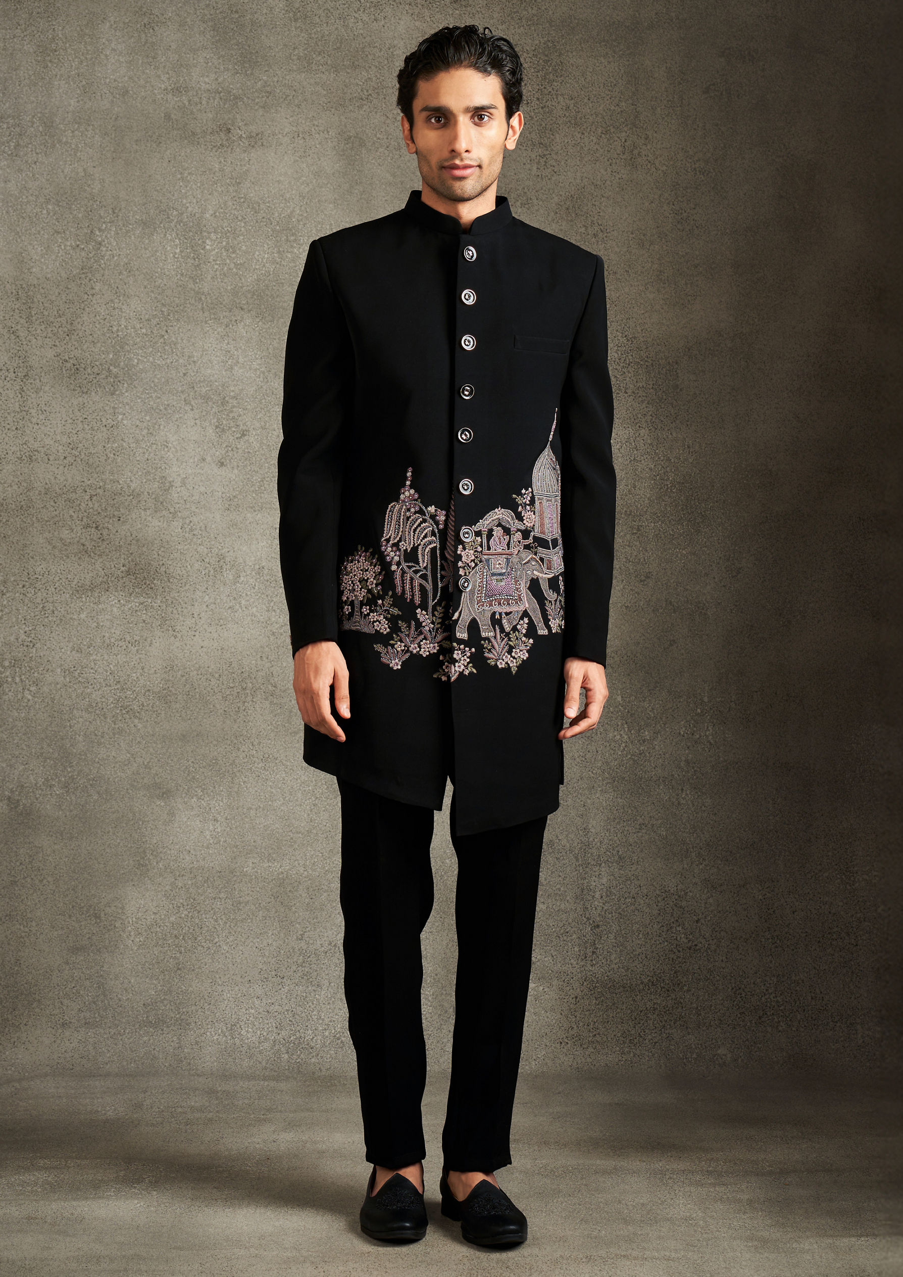 Twamev Men Black Radiance Indo Western Set