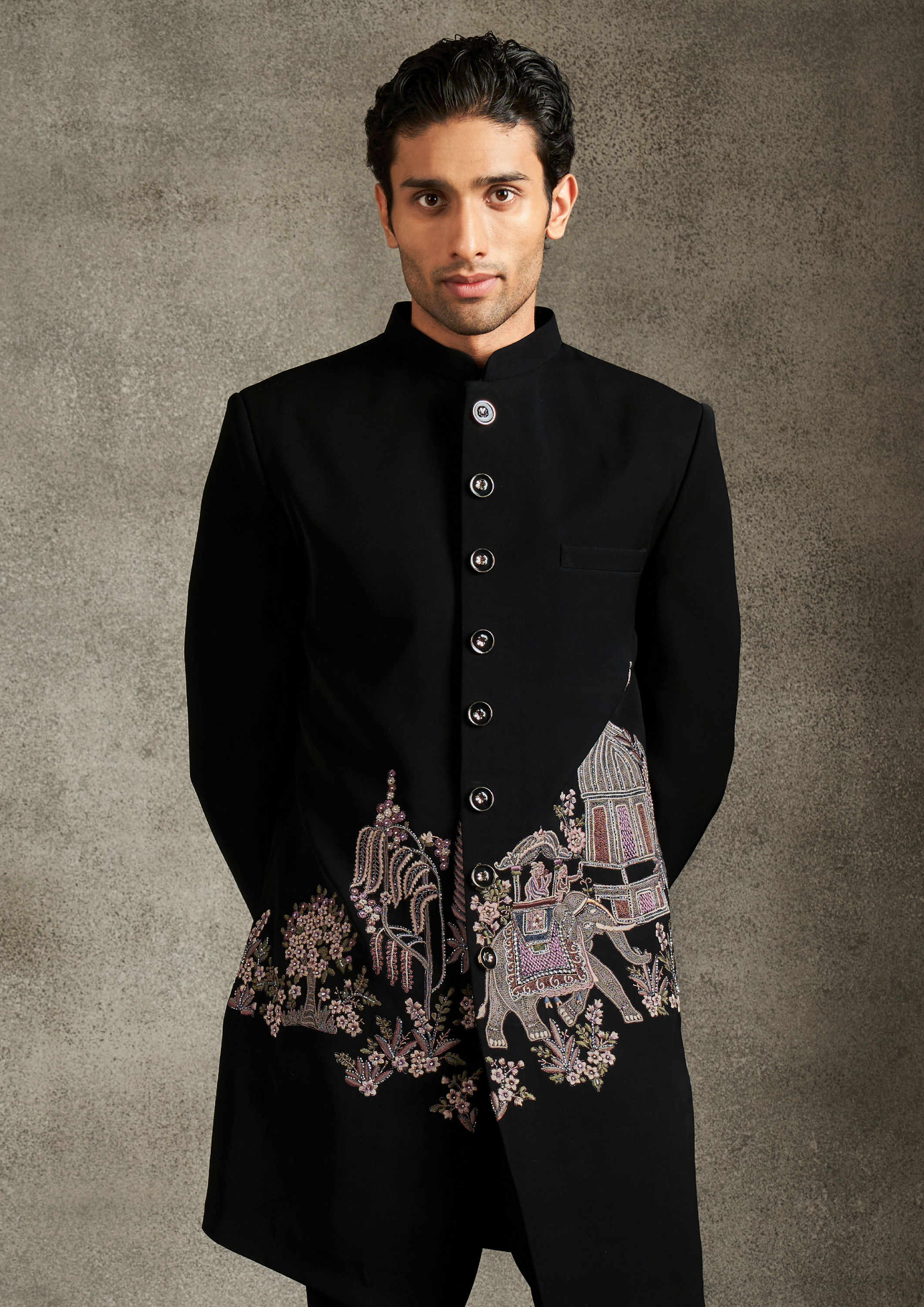 Twamev Men Black Radiance Indo Western Set