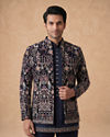 Manyavar Men Velvety Charm Dark Blue Open Jodhpuri Suit