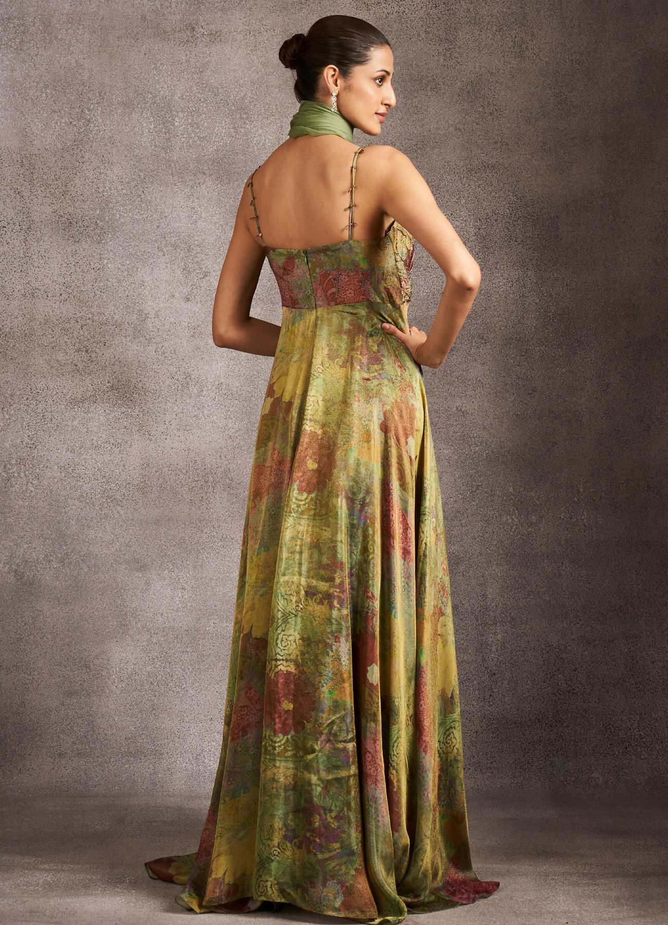 Buy Mehendi Green Silk Garden Print Dress With Bolero Online in the USA  @Twamev - Indo western dress for women for Women