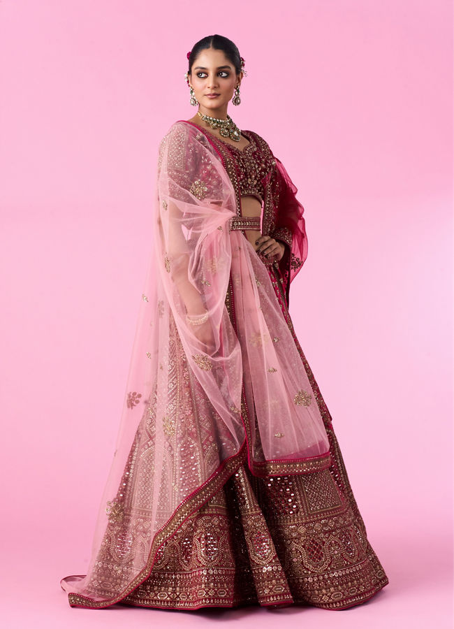 Mohey Women Velvety Maroon Bridal Lehenga