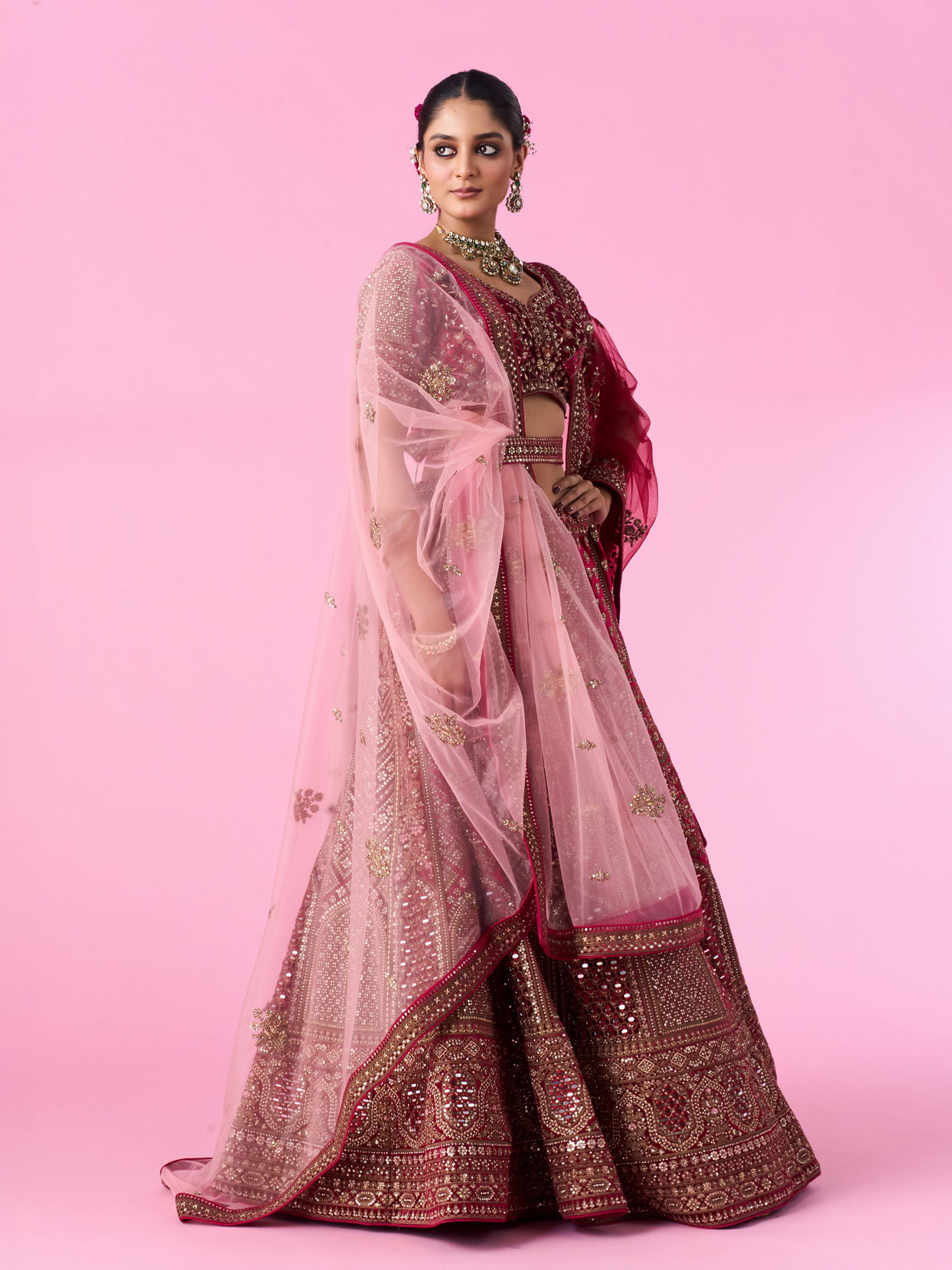 Mohey Women Velvety Maroon Bridal Lehenga