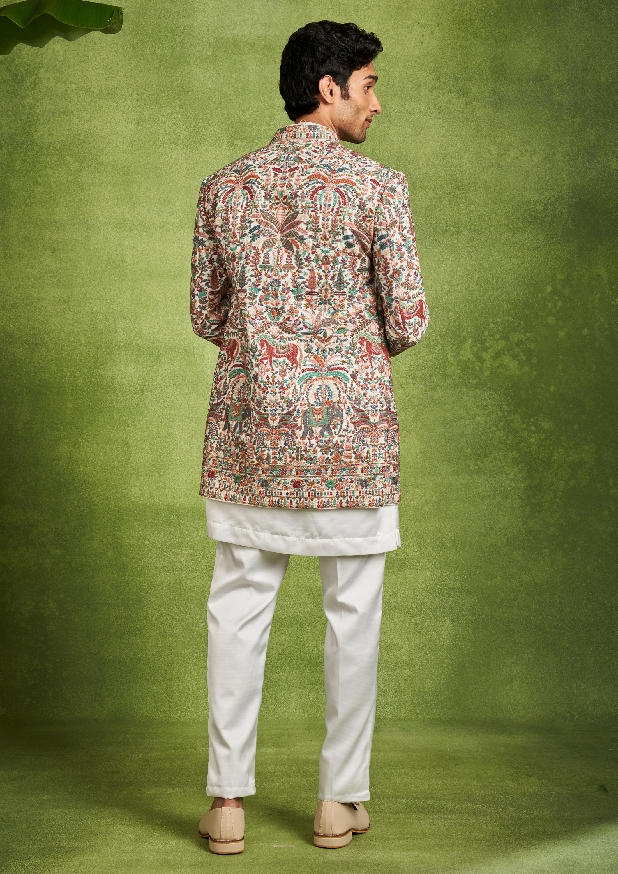 Twamev Men Cream Georgette Radiance Indo Western