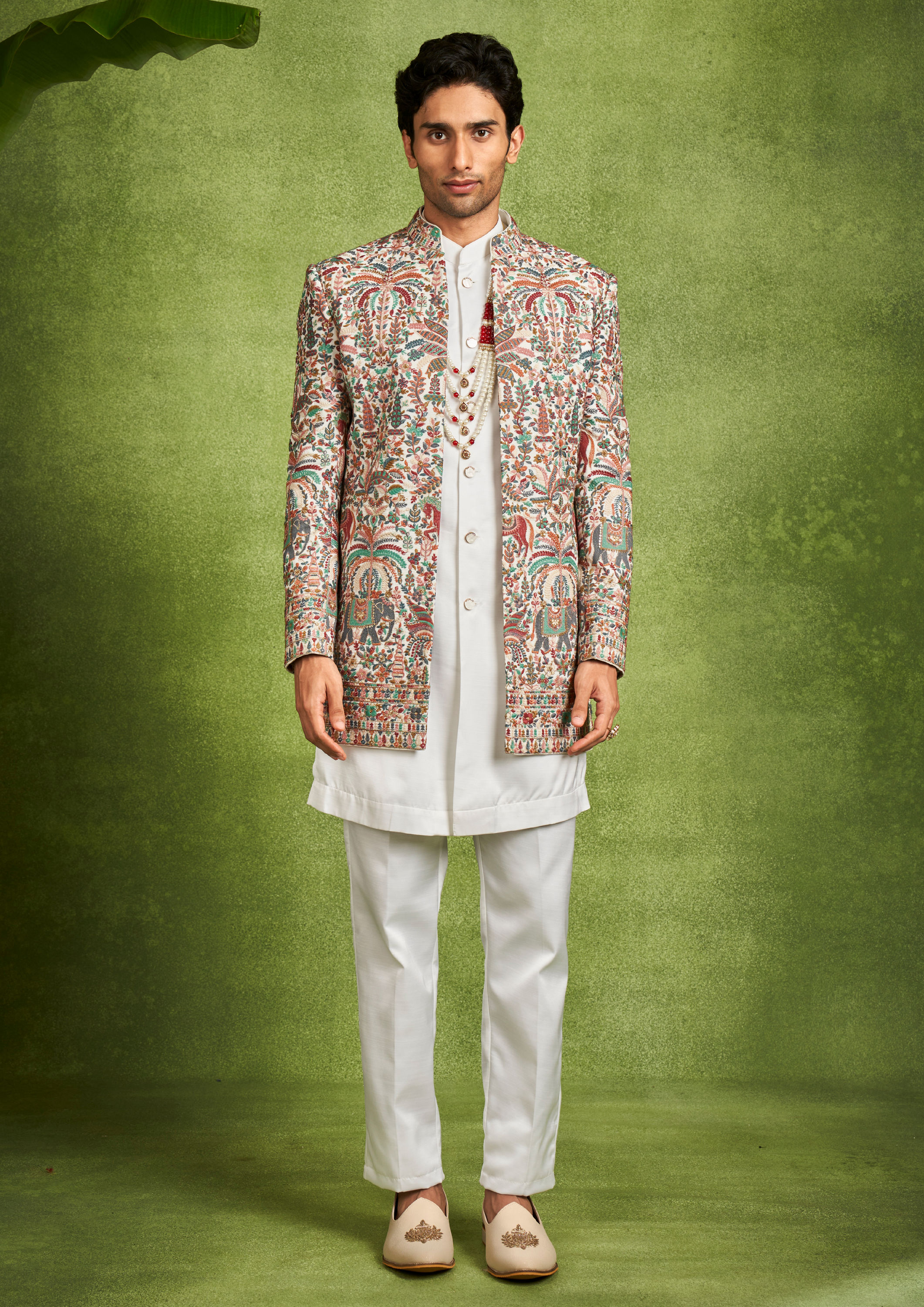 Twamev Men Cream Georgette Radiance Indo Western