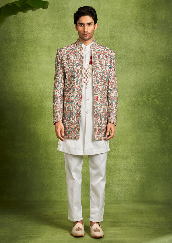 Twamev Men Cream Georgette Radiance Indo Western