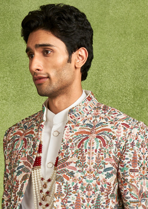 Twamev Men Cream Georgette Radiance Indo Western