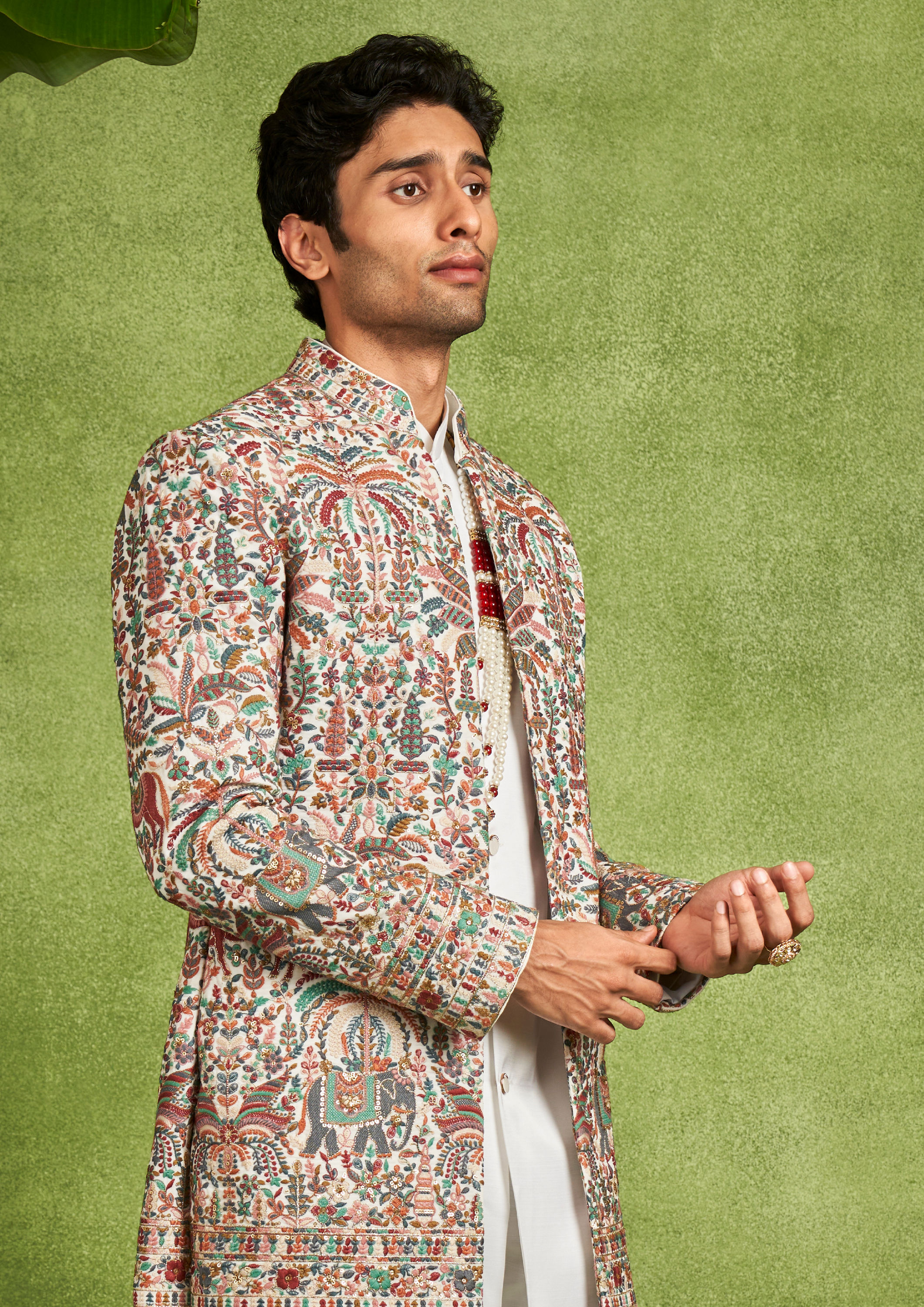 Twamev Men Cream Georgette Radiance Indo Western