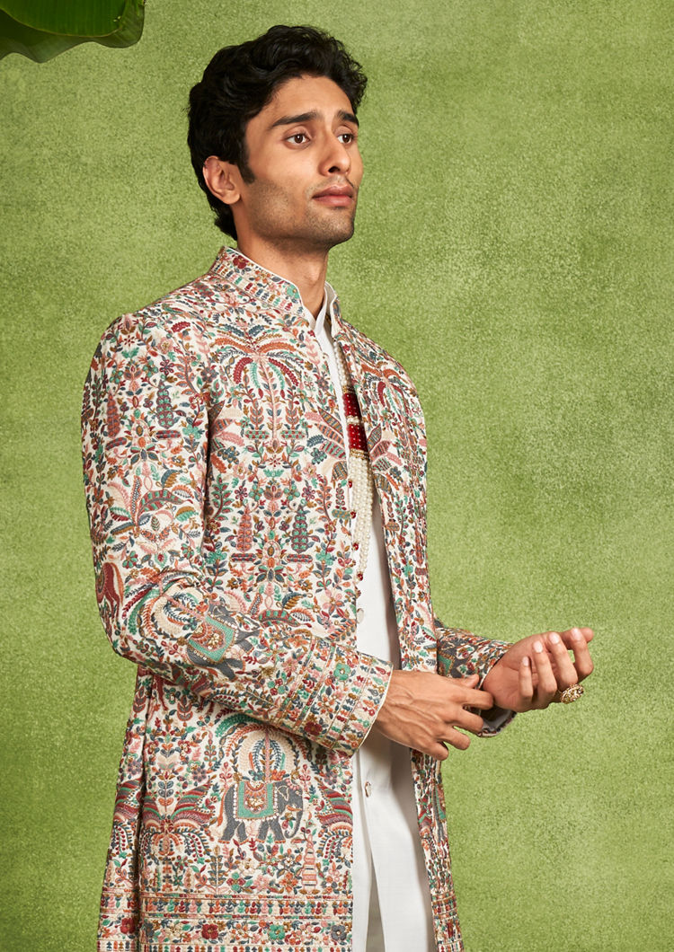 Twamev Men Cream Georgette Radiance Indo Western