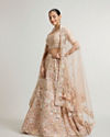 Mohey Women Coral Peach Floral Embriodered Lehenga with Sequin Embellishments
