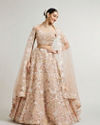 Coral Peach Floral Embriodered Lehenga with Sequin Embellishments