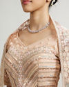 Mohey Women Coral Peach Floral Embriodered Lehenga with Sequin Embellishments