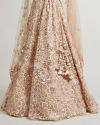 Mohey Women Coral Peach Floral Embriodered Lehenga with Sequin Embellishments