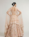 Mohey Women Coral Peach Floral Embriodered Lehenga with Sequin Embellishments
