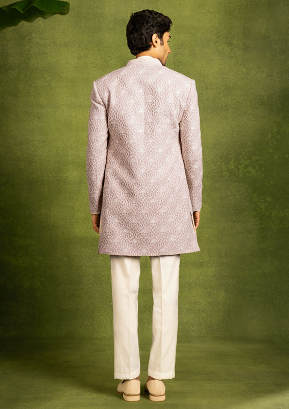 Twamev Men Beige Georgette Grandeur Indo Western