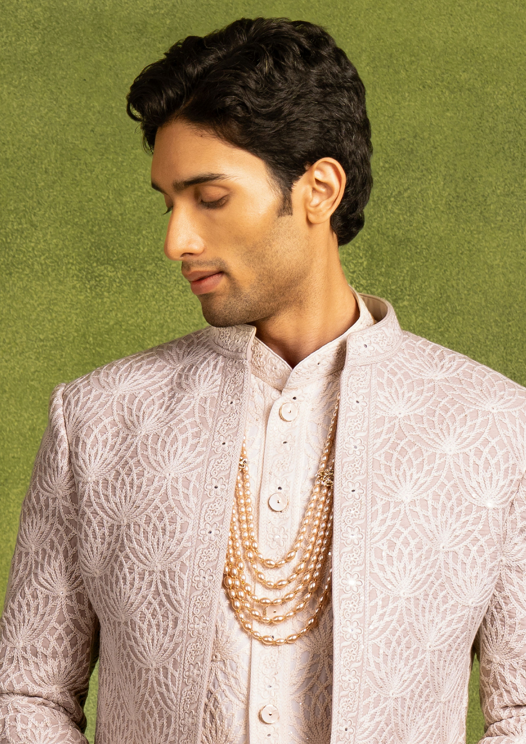 Twamev Men Beige Georgette Grandeur Indo Western