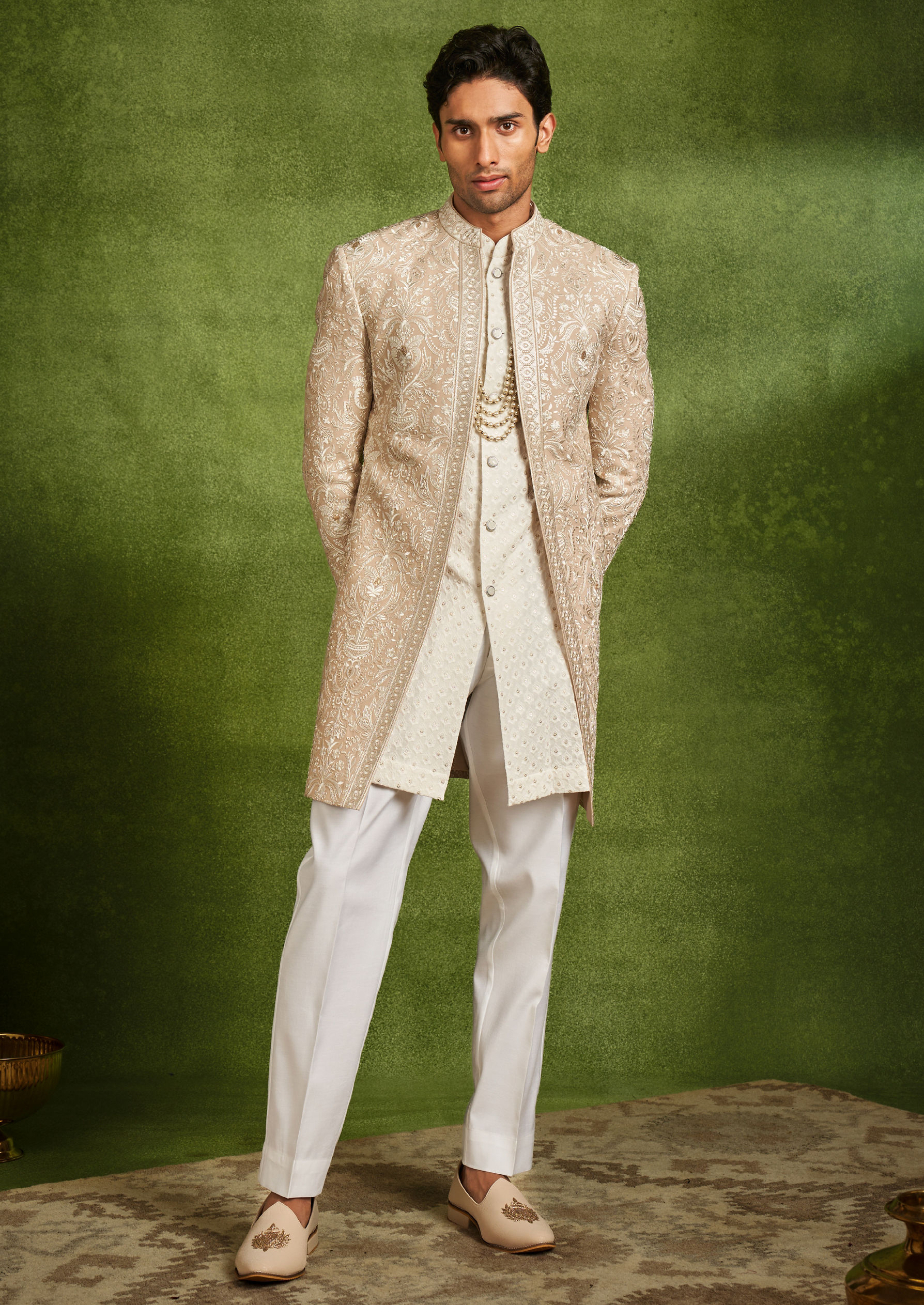 Twamev Men Fawn Georgette Elegance Indo Western