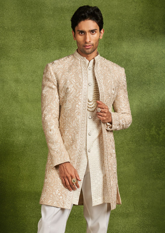 Twamev Men Fawn Georgette Elegance Indo Western