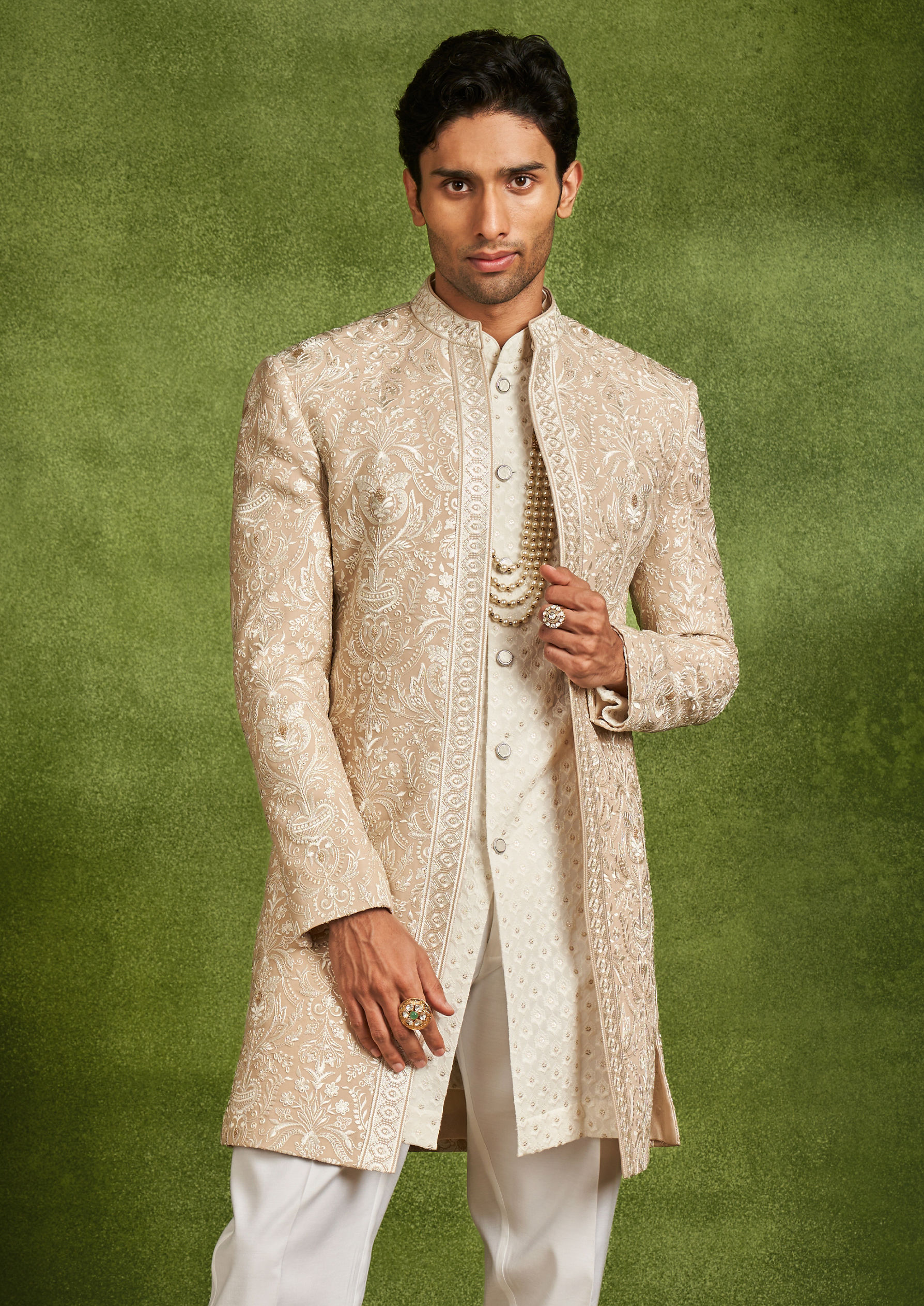 Twamev Men Fawn Georgette Elegance Indo Western